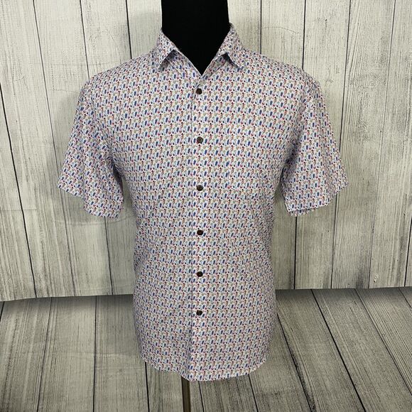 Tropical Bros Men's Large Alcohol Drinks AOP Moisture Wicking Button-Front Shirt - Picture 2 of 7